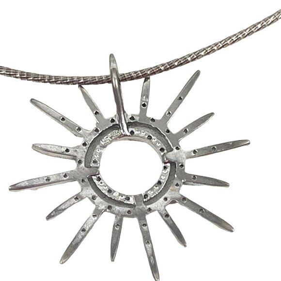 Silver Sunburst Necklace 925 FAS With Rhinestones Pendant Dainty Chain Adjustabl - Picture 6 of 7